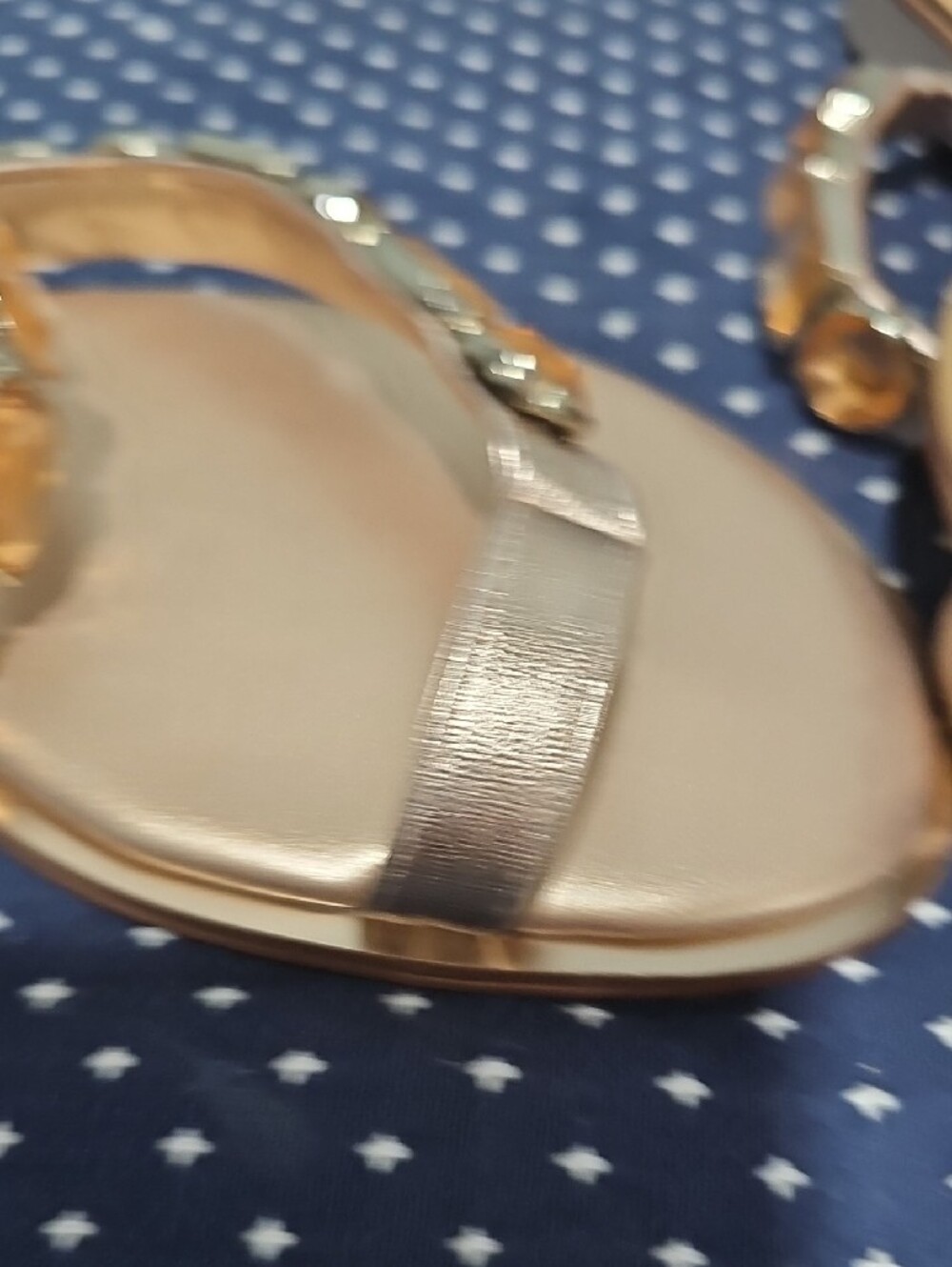 Vince Camuto Metallic Gold Jeweled Double-Strap Slide Sandals - Picture 6 of 14